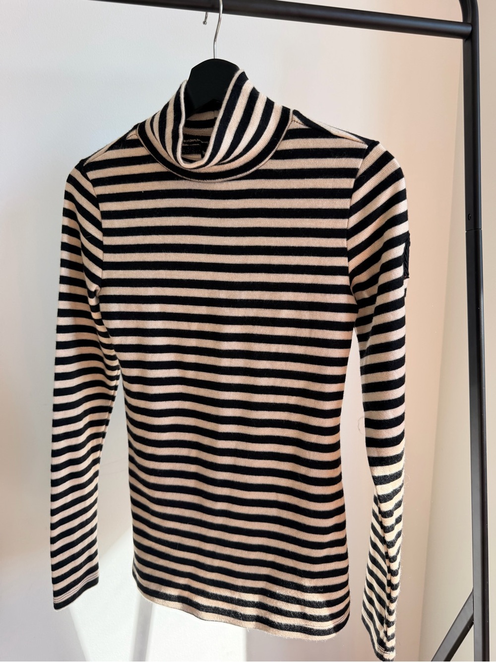 Madewell Black and Cream Striped Turtleneck Long Sleeve Top